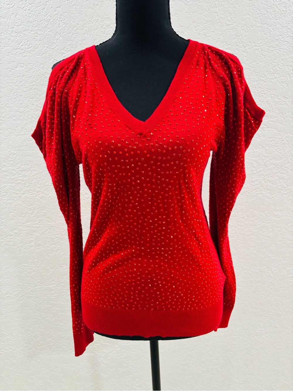 Michael Kors Red V-Neck Studded Sweater